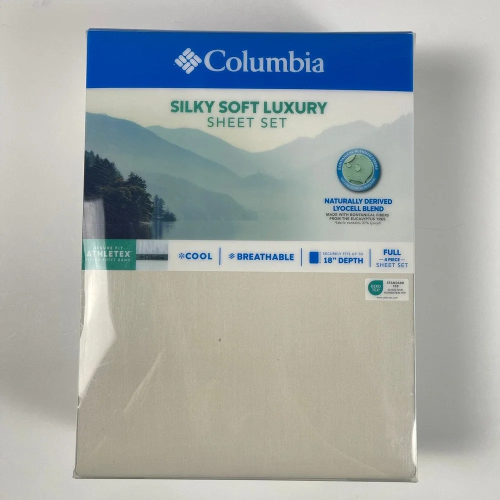 Columbia Silky Soft Luxury Full Sheet Set 4pc Lyocell Blend Beige Khaki 18in DP